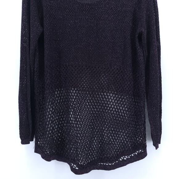 Rock & Republic Sheer Dk Purple Withcy Goth Mesh Knit Metallic Longsleeve Top M - Picture 8 of 9